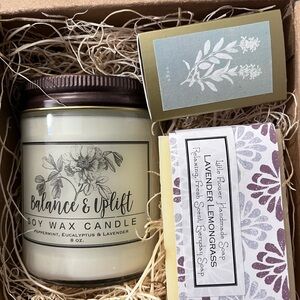Balance & Uplift Soy Wax Candle and Lavender Lemongrass Soap Set